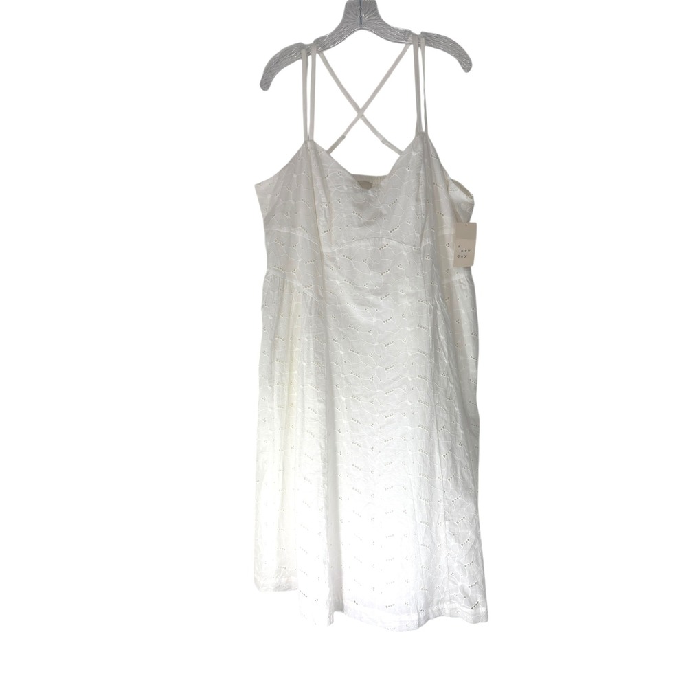 A‎ New Day White Eyelet Smocked Bodice Midi Dress Plus Size XXL